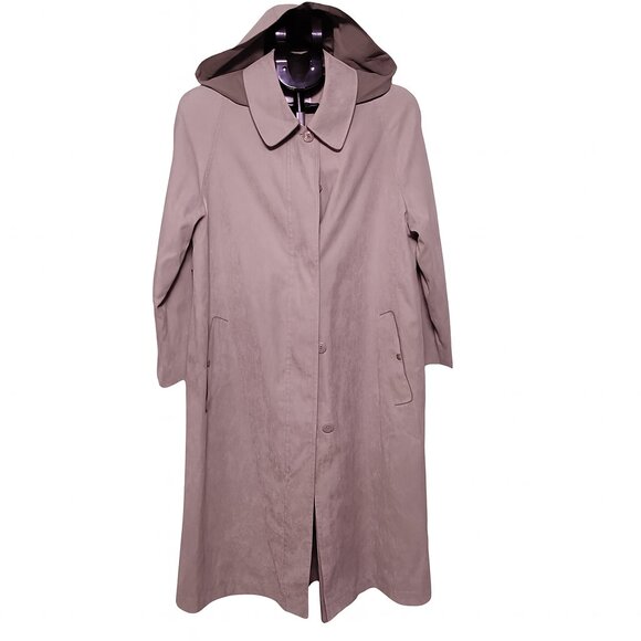 Gallery Women’s Taupe Hooded Long Trench Coat Size 10 – Super Soft Button-Front - Picture 1 of 7
